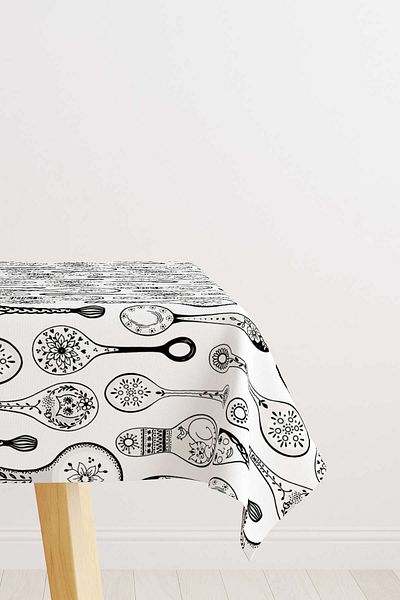 Cango Home Alb Negru Decorativ Lingura Model Digital Printed Table Shirt Cgh620-ms