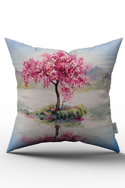 Cango Home Față de pernă cu model peisaj de copac roz pe două fețe - Cgh023-ct