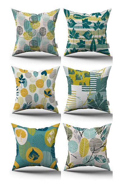 Cango Home Green Blue Leaf Patterned 6-Piece Digital Printed Throw Pillow Cover Set - 6kmbs289