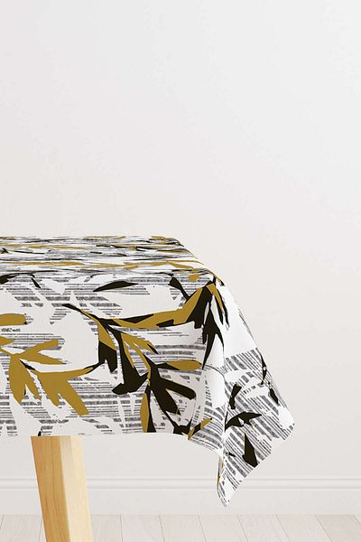 Cango Home Yellow Black Tropical Leaf Patterned Digital Printed Tablecloth Cgh500-ms