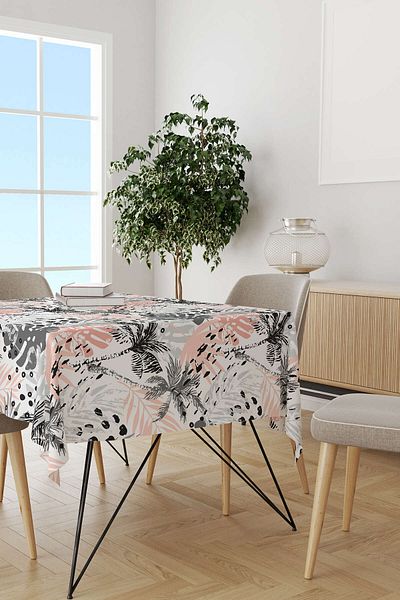 Cango Home Maser de birou cu model frunze tropicale gri roz Cgh022-ms