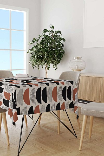 Cango Home Καφέ Μαύρο Bohemian Scandinavian Digital Printed Τραπεζομάντηλο Cgh1230-ms