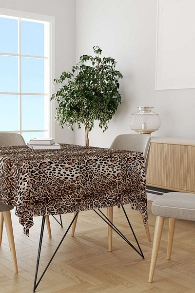 Cango Home Кафява и черна покривка за маса с леопардов мотив, дигитален печат, Cgh370-ms