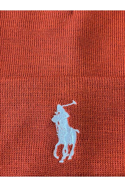 hamze Polo Embroidery Brick Color Unisex Acrylic Folded Winter Beanie