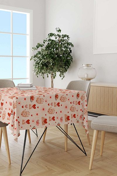Cango Home Red Cream Bohemian Style Heart Patterned Digital Printed Tablecloth Cgh1035-ms