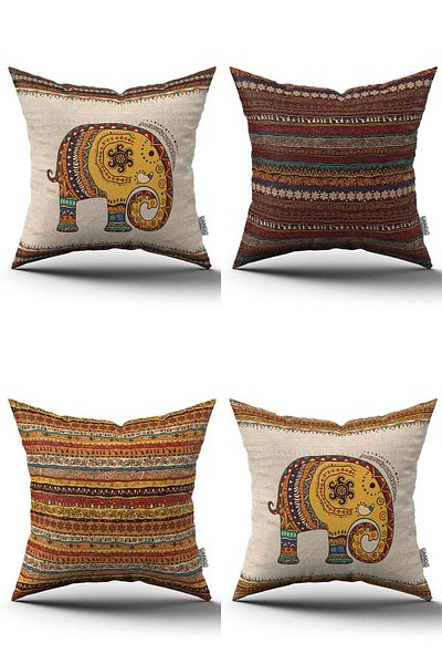 Cango Home Set de fete de pernă cu model de elefant etnic portocaliu maro imprimat digital 4kmbs306