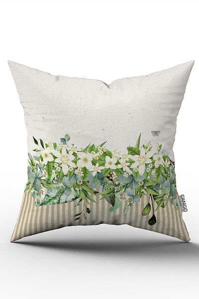 Cango Home Husă de pernă cu două fețe, verde crem, cu model de flori, imprimată digitală Cgh1064