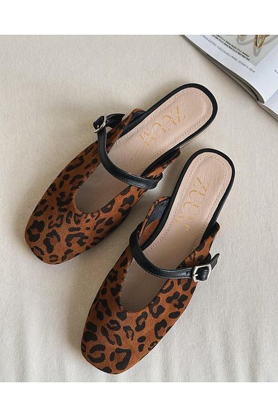 Zuum Fiona Tan Leopard Patterned Genuine Leather Women's Slippers