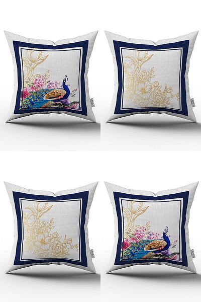 Cango Home Set de 4 huse de pernă cu model de păun decorativ albastru gri - 4kmbs258
