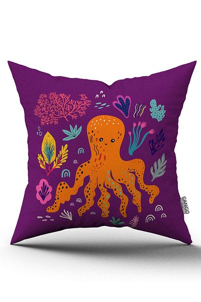 Cango Home Orange Purple Marine Patterned Digital Printed Throw Pillow Cover Cgh1178