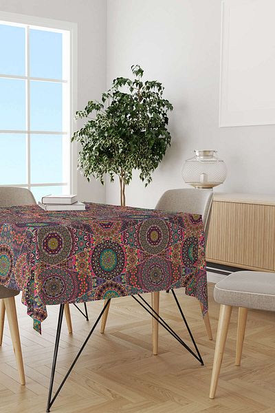 Cango Home Pink Multicolored Retro Vintage Patterned Digital Printed Desk Top Otyk036-ms