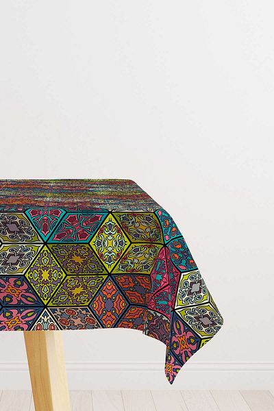 Cango Home Navy Blue Multicolored Retro Vintage Patterned Digital Printed Tablecloth Otyk018-ms