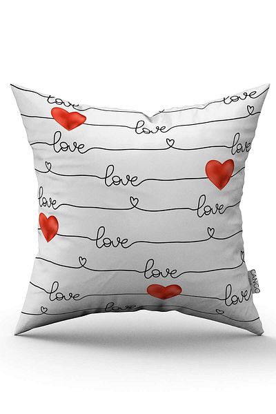 Cango Home Λευκό κόκκινο Love Written Heart με μοτίβο ψηφιακής εκτύπωσης Κάλυμμα μαξιλαριού Cgh1004