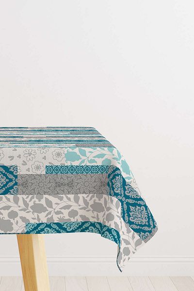 Cango Home Turquoise Gray Ethnic Patterned Tablecloth Cgh114-ms
