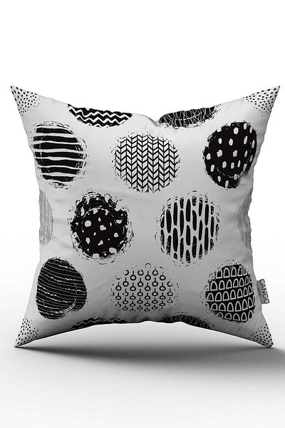 Cango Home Față de pernă cu două fețe, alb, negru, geometric, cu model de buline - Cgh108