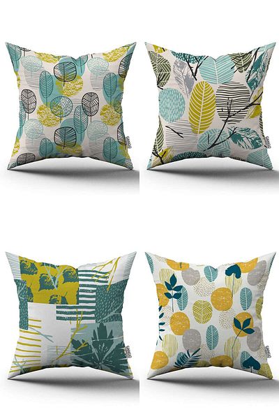 Cango Home Yellow Green Decorative Leaf Patterned 4-Piece Digital Printed Throw Pillow Cover Set - 4kmbs289