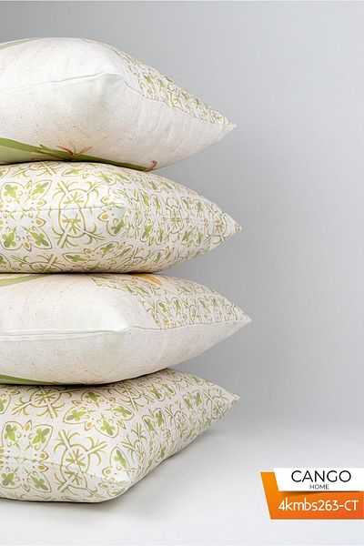 Cango Home Double Sided Green Cream Decorative Flower Patterned 4-Piece Digital Printed Throw Pillow Cover Set 4kmbs263-ct