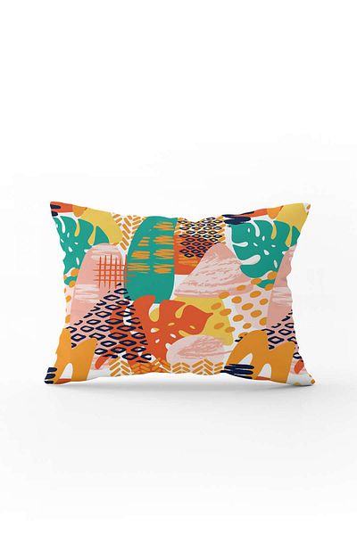 Cango Home Double Sided 35x50 Orange Green Tropical Geometric Patterned Digital Printed Throw Pillow Cover Cgh1047-355