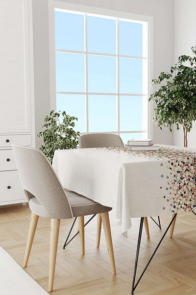 Cango Home Cream Brown Ramadan Themed Decorative Patterned Digital Printed Tablecloth Cgh1294-ms