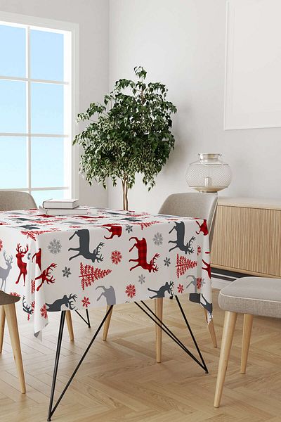 Cango Home Red Gray Christmas Themed Digital Printed Tablecloth Cgh797-ms