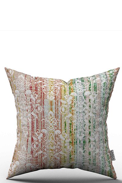Cango Home Față de pernă cu două fețe, albă, multicoloră, cu model damasc - Cgh067-ct