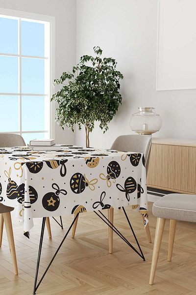 Cango Home Black Yellow Christmas Themed Digital Printed Tablecloth Cgh856-ms