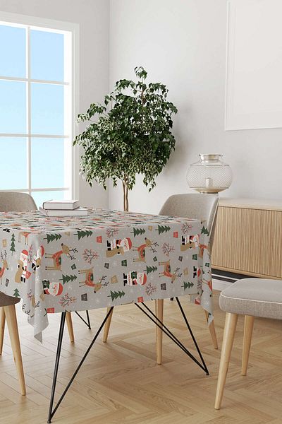 Cango Home Red Gray Christmas Themed Digital Printed Tablecloth Cgh920-ms