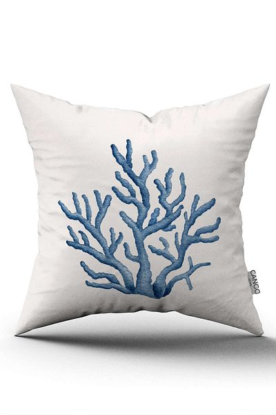 Cango Home Față de pernă cu două fețe, alb, albastru, coral, cu model marin, imprimată digitală, Cgh1126