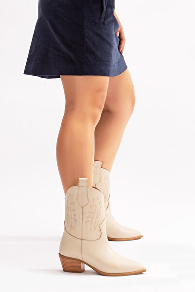 Nemesis Shoes Almira Deri Kadın Western Bot Bej