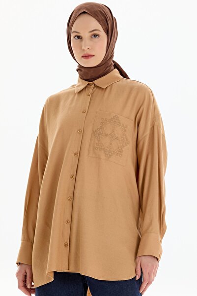 Tuğba Nakışlı Cep Detaylı Gömlek - Bej