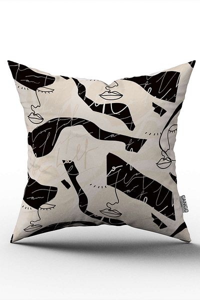 Cango Home Double Sided Black Cream Colored Modern Silhouette Patterned Digital Printed Throw Pillow Cover Cgh1100