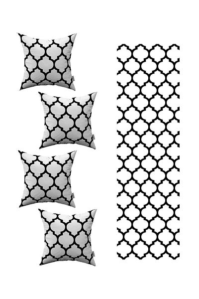 Cango Home Husă de pernă din 4 piese cu model geometric modern alb-negru 1 set de alergare 4kmbs233-rs