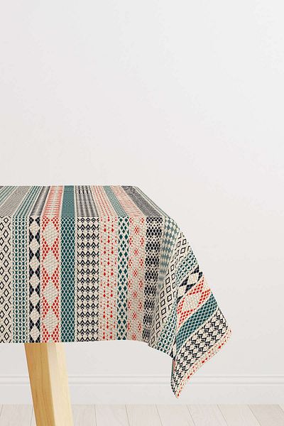 Cango Home Crem Portocaliu Etnic Kilim Model Digital Printed Table Shirt Cgh1109-ms