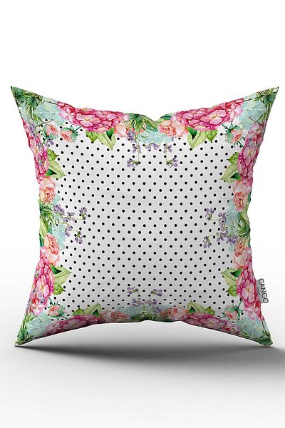Cango Home Pink and White Polka Dot Floral Print Throw Pillow Cover - Cgh1078
