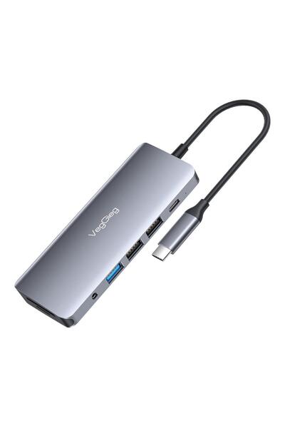 Veggieg Type-C to HDMI VGA Ethernet AUX 1*USB 3.0 2*USB PD100W TF SD Kart Oku...
