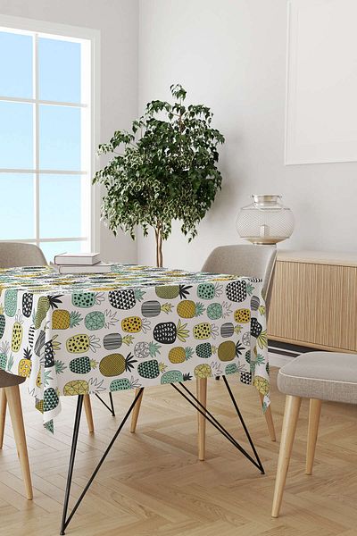 Cango Home Alb Galben Ananas Model Digital Printed Table Shirt Cgh596-ms