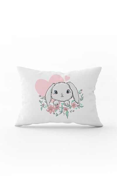 Cango Home Double Sided 35x50 White Pink Heart Rabbit Children's Throw Pillow Pillow Case - Cgh046-3550