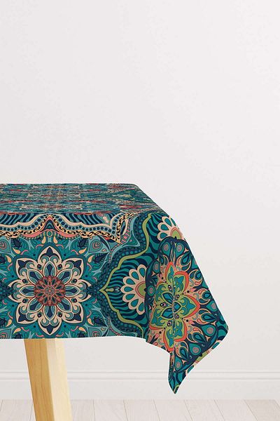 Cango Home Green Orange Retro Vintage Patterned Digital Printed Tablecloth Otyk634-ms