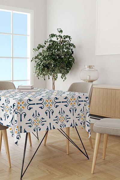 Cango Home Alb Albastru Modern Etnic Tigla Model Imprimare Digitală Masă Cgh579-ms