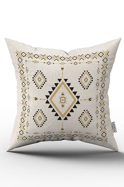Cango Home Față de pernă cu două fețe crem negru etnic Kilim cu model imprimat digital Cgh1086