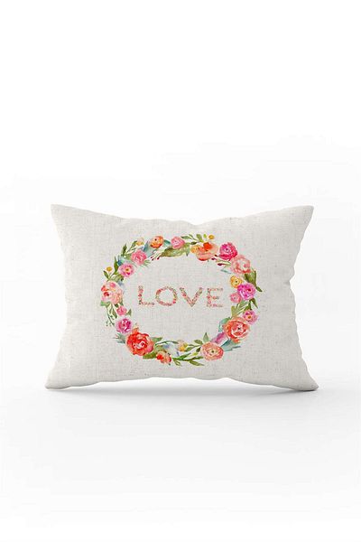 Cango Home Cream Multi-Colored Love Floral Patterned Digital Printed Throw Pillow Cover Cgh1030-3550 Double Sided Printed