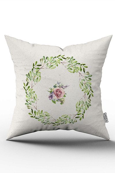 Cango Home Husă de pernă cu model floral roz crem cu imprimare digitală - Cgh1066