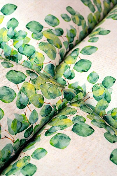 Cango Home Çift Taraflı Yeşil Krem Okaliptus Desenli 4'lü Dijital Baskılı Kırlent Kılıfı Seti 4kmbs309-CT