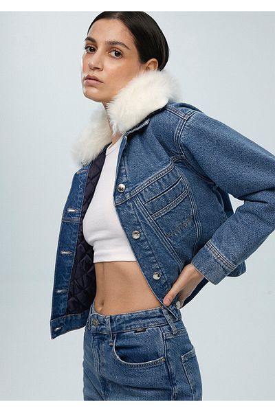 Mavi Jachetă Jeans Casey Iconic Indigo Blue Faux Fur 1110196 -88592