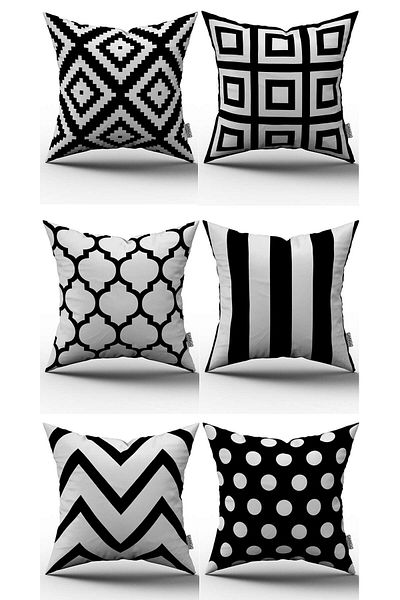 Cango Home Set de 6 huse de pernă cu model geometric modern alb-negru - 6kmbs75