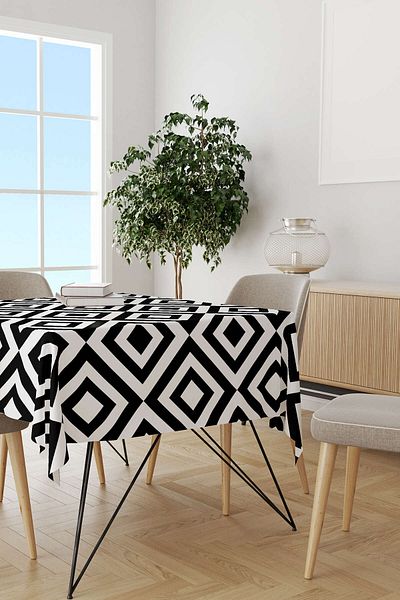 Cango Home Alb Negru Decorativ Geometric Model Digital Imprimat Masă Otyk565-ms