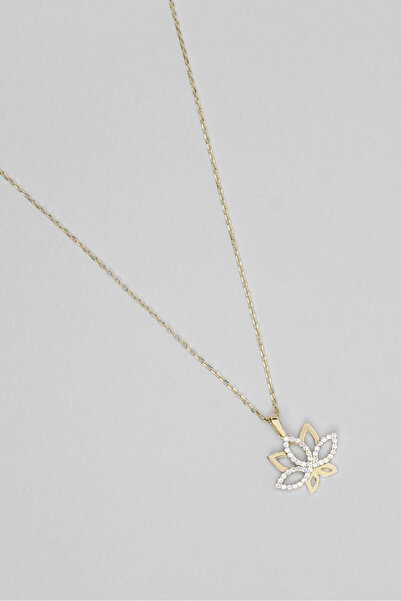 So CHIC... Lotus Işıltısı 18 Ayar Sarı Altın Kaplama 46 Cm Gümüş Kolye