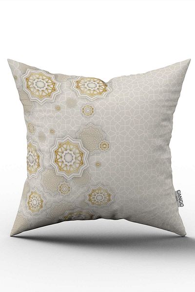 Cango Home Beige Cream Ramadan Themed Motif Patterned Digital Printed Throw Pillow Cover CGH1289