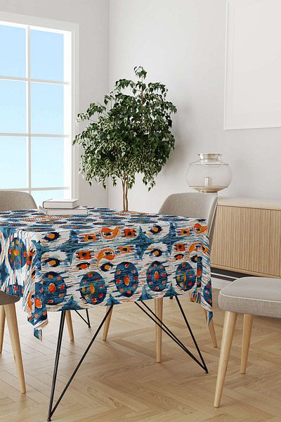 Cango Home Navy Blue Orange Abstract Decorative Tablecloth Cgh157-ms
