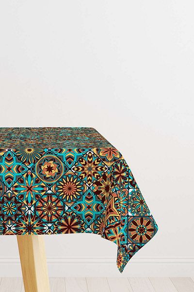 Cango Home Καφέ ρετρό vintage μοτίβο ψηφιακής τυπωμένης τραπεζομάντιλο Otyk006-ms